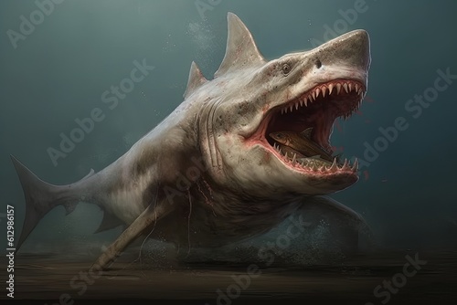 Model of a dangerous predatory white shark with prey in mouth AI Generative AI