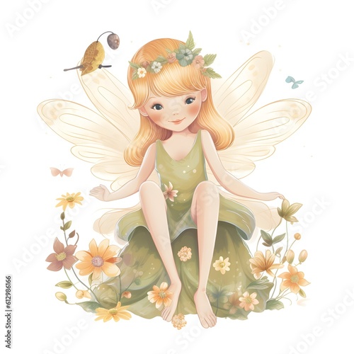 Vibrant floral symphony  charming clipart of cute fairies with colorful wings and harmonious flower adornments