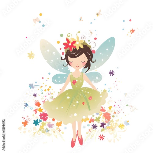 Enchanted meadow magic  colorful clipart of cute fairies with playful wings and whimsical flower accents