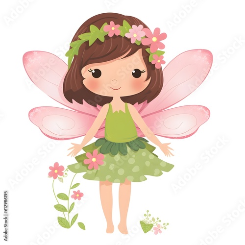 Blossoming fairyland journey, vibrant clipart of cute fairies with colorful wings and flower-filled pathways