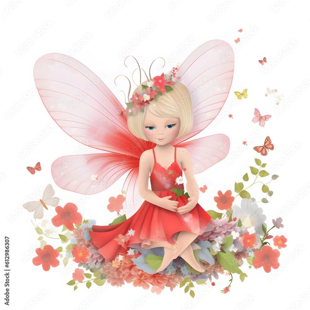Vibrant blossom whispers, adorable illustration of colorful fairies with vibrant wings and whispers of blossoms