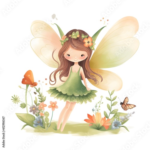 Enchanted garden delight, colorful clipart of cute fairies with enchanted wings and delightful garden flowers