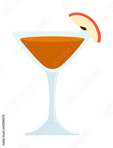 Angel Face with apple slice. Classic alcohol cocktail in the bar glass.