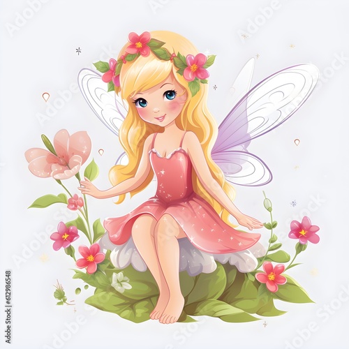Whimsical floral charmers  charming illustration of colorful fairies with whimsical wings and charming flower accents