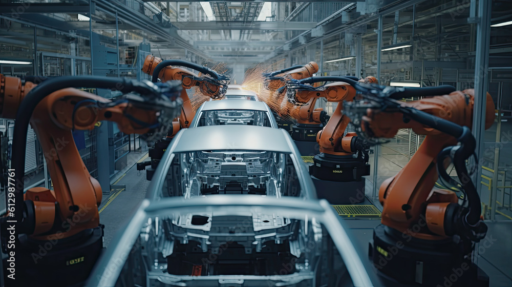 Industrial robots in a car factory Industrial robots in a car factory