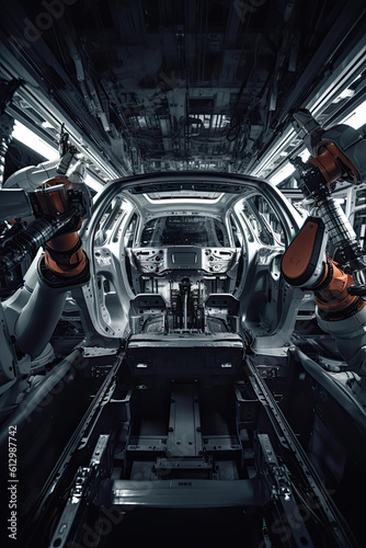 Industrial robots in a car factory