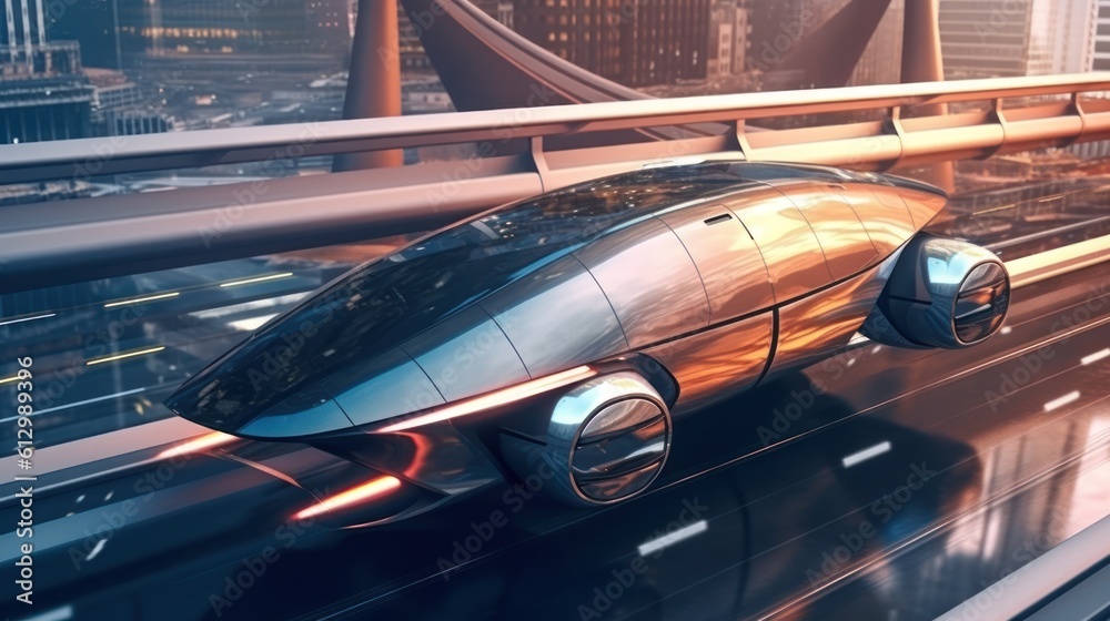 Concept for a revolutionary mode of transportation, such as a flying car, hyperloop system, or autonomous vehicle, designed to transform the way people travel