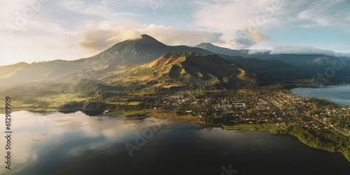 Mount Batur: An active volcano, Mount Batur offers breathtaking views of the surrounding caldera and Lake Batur  Generative AI Digital Illustration Part 140623  © Cool Patterns