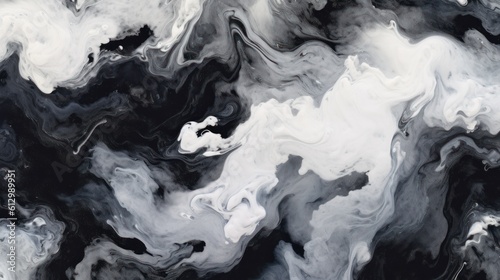 Marble stone texture with bold, dramatic swirls of black and white, resembling a thunderstorm frozen in time wallpaper background © Damian Sobczyk