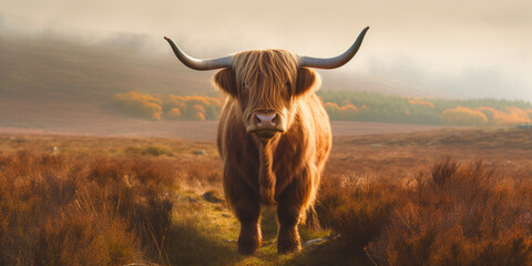 Tableau sur aluminium  Highland Serenity - Highland Cow, Generative AI  © Forrester