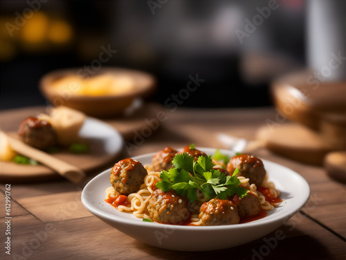 Meatballs that look delicious against a blurred background, AI generated