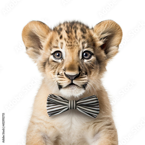 Adorable Cute Baby Animal in a Bow Tie Close Up Portrait on White Background Nursery, Kid's, Children's room, pediatric office Digital Wall Print Art Generative AI