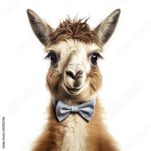 Adorable Cute Baby Llama Animal in a Bow Tie Close Up Portrait on White Background Nursery, Kid's, Children's room, pediatric office Digital Wall Print Art Generative AI