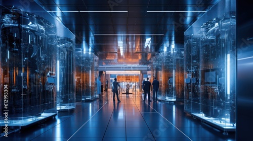 Fototapeta Naklejka Na Ścianę i Meble -  Futuristic laboratory where scientists harness the power of quantum computers, with complex algorithms and quantum entanglement pushing the boundaries of computation