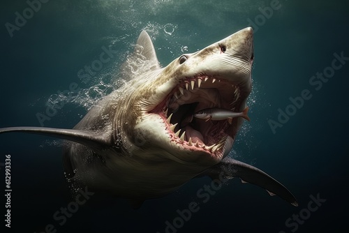 Model of a dangerous predatory white shark with prey in mouth AI Generative AI