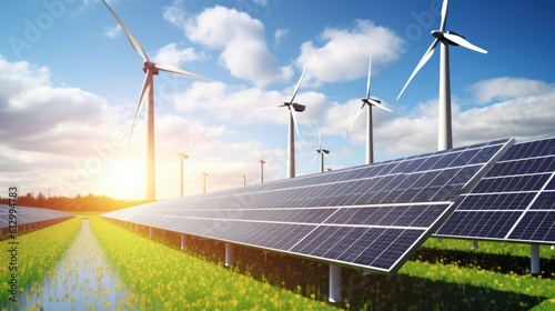 Innovative technologies in renewable energy, such as solar panels, wind turbines, or advanced energy storage systems, aimed at reducing carbon footprint and promoting sustainability