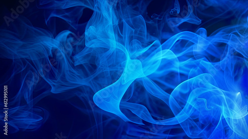 Blue smoke texture background, abstract pattern with steam lines, generative AI.