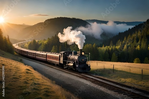 Photo Running train engine generative by ai