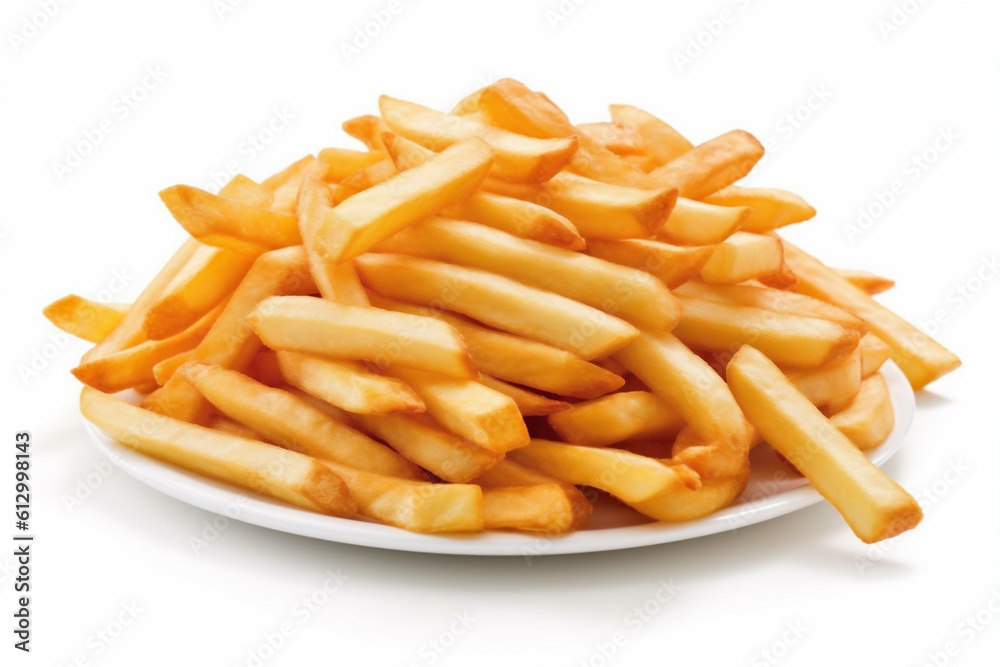 snack fat french fast potato fry isolated chip yellow meal. Generative AI. snack fat french fast potato fry isolated chip yellow meal. Generative AI.