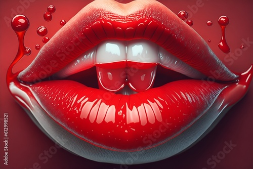 Big fat lips, close up. plump glossy lips