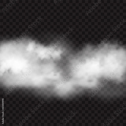 Vector illustration of white steam isolated on transparent backdrop. Realistic effect of smoke, vapor or fog