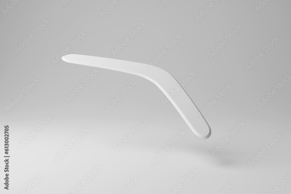 White boomerang flying in mid-air on white background creating monochrome style. Illustration of the concept of returning White boomerang flying in mid-air on white background creating monochrome style. Illustration of the concept of returning