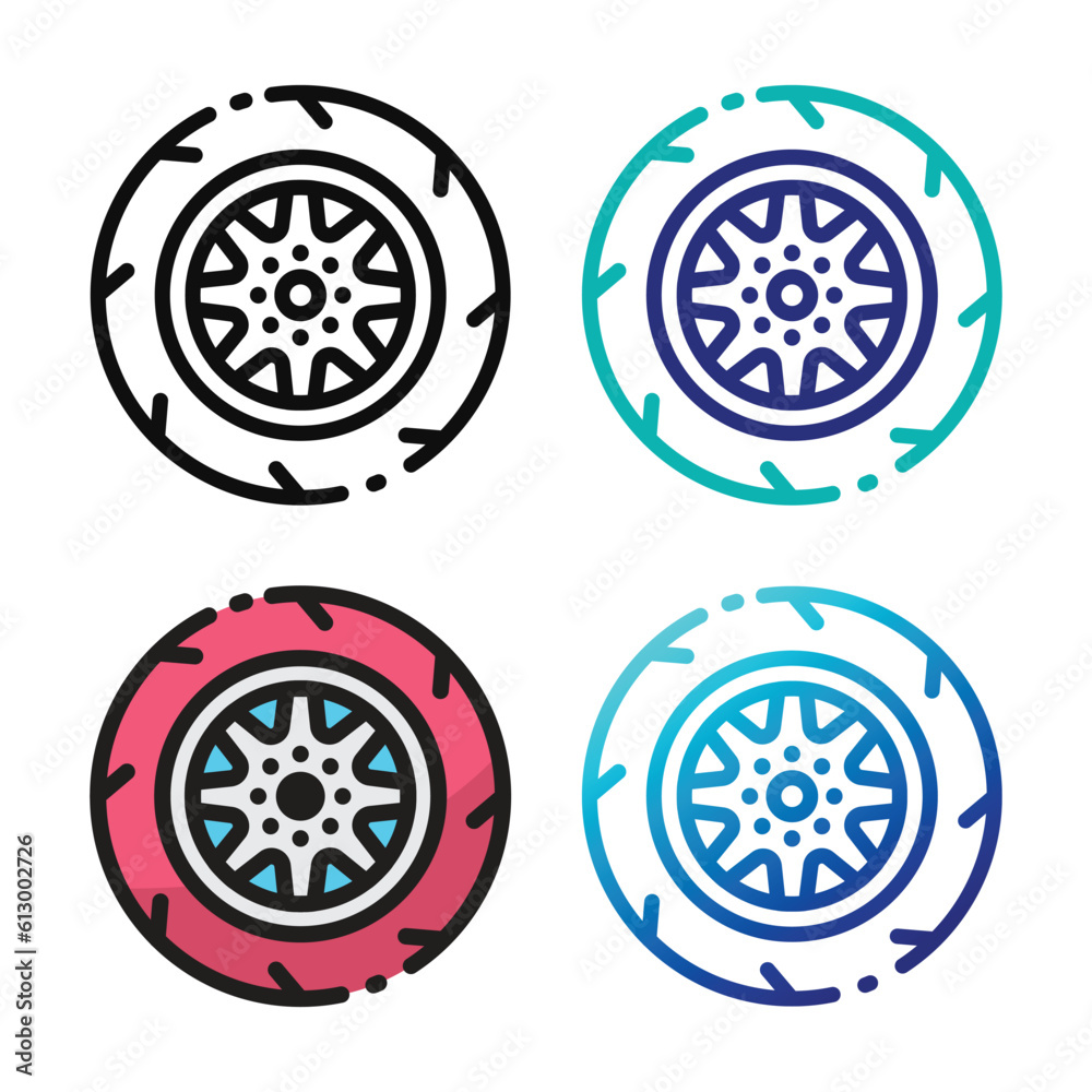 Car wheel icon design in four variation color Car wheel icon design in four variation color