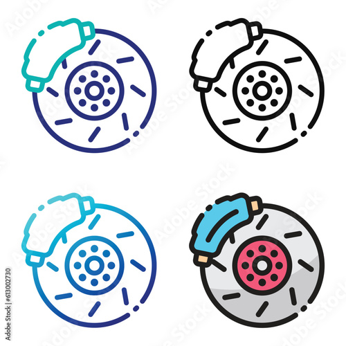 Disc brake icon design in four variation color