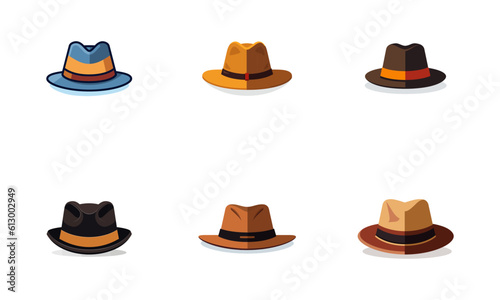 Set of six hat vector in simple flat illustration, usable as icon or logo design photo