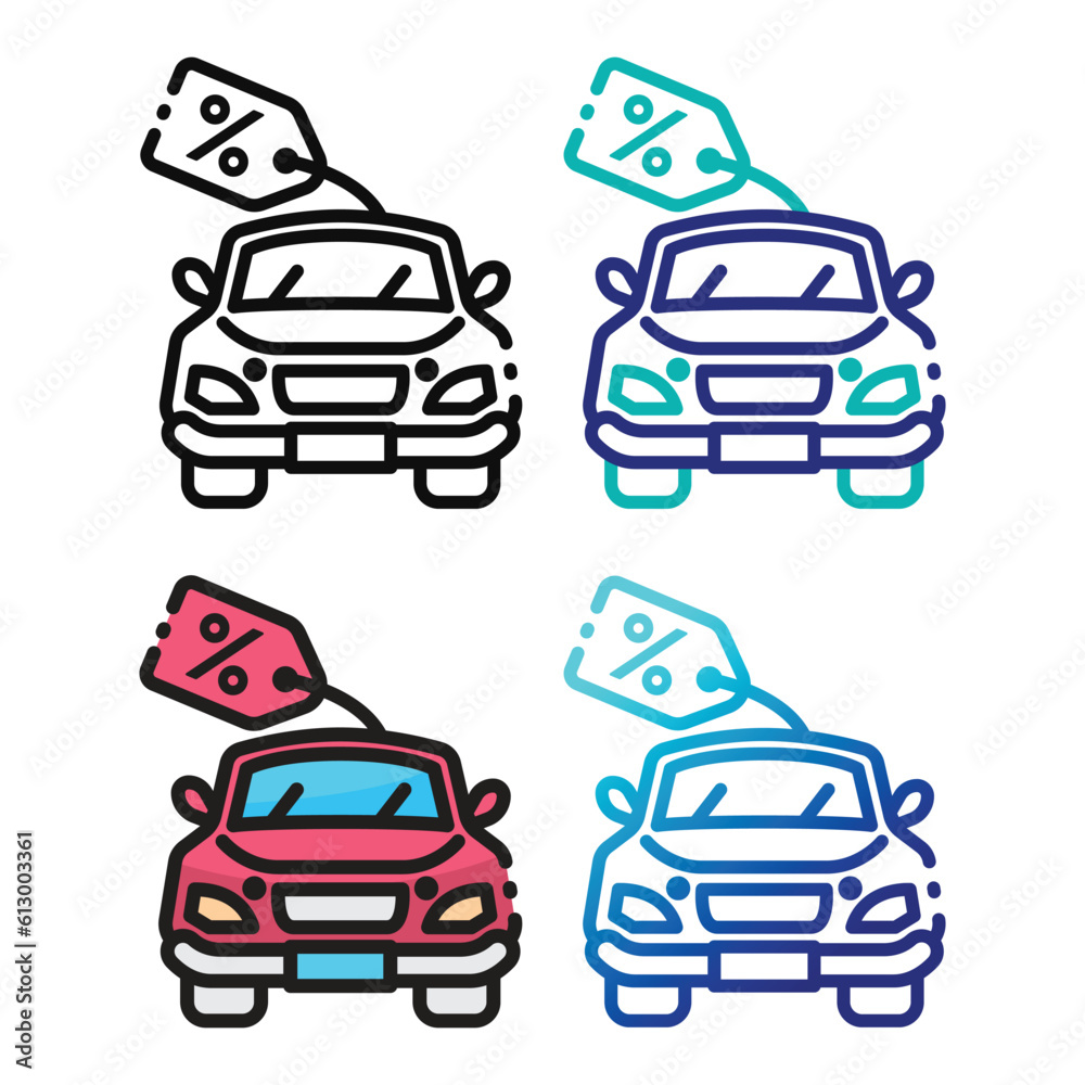 Car cost icon design in four variation color