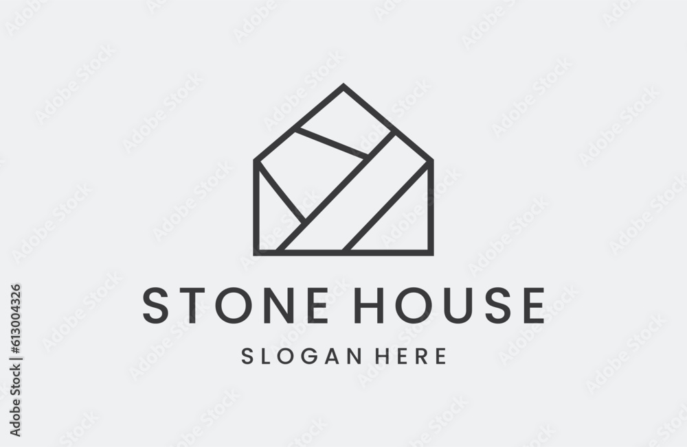 Fototapeta premium Stone House Logo Illustration Icon Vector line style .