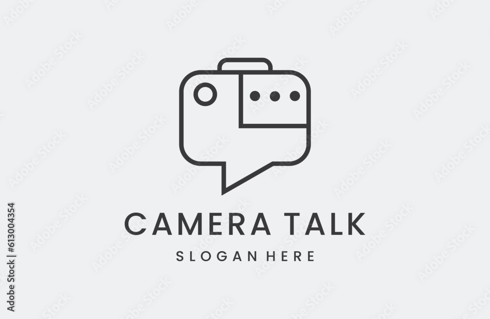 camera talk logo design vector, photography logo template line style . camera talk logo design vector, photography logo template line style .