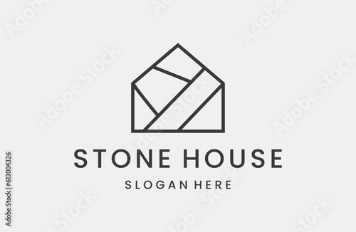 Stone House Logo Illustration Icon Vector line style .