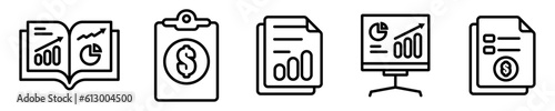 Conjunto de iconos de plan de negocios. Planificación de proyecto empresarial, estrategia y objetivo del negocio, documento escrito. Ilustración vectorial