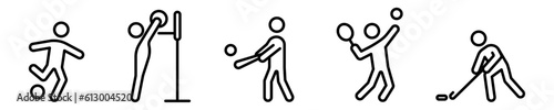 Conjunto de iconos de deportes. Fútbol, baloncesto, béisbol, tenis, hockey. Concepto de actividad y ejercicio físico. Ilustración vectorial