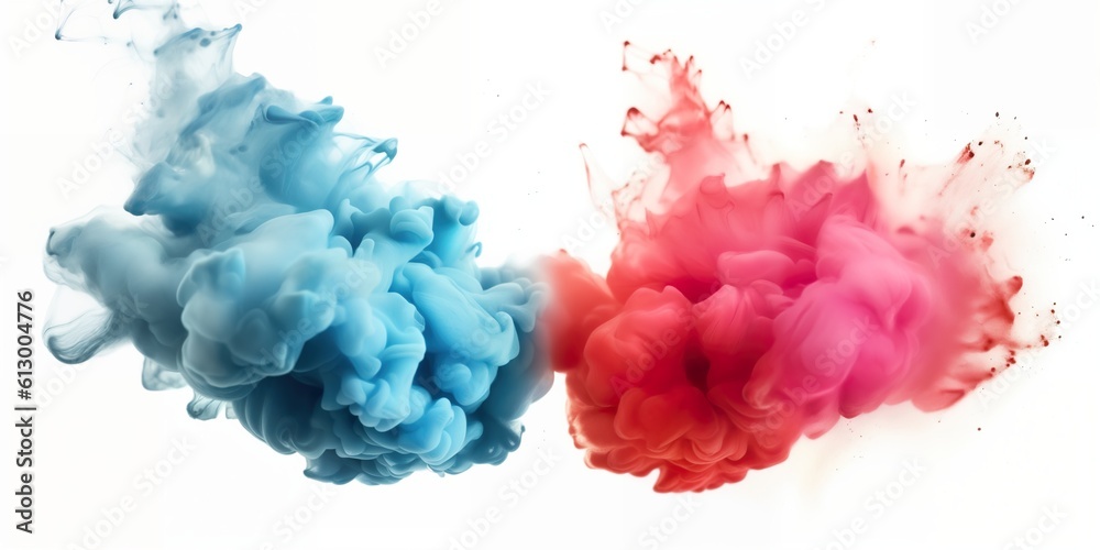 two coloring smoke cloud blast on white background two coloring smoke cloud blast on white background