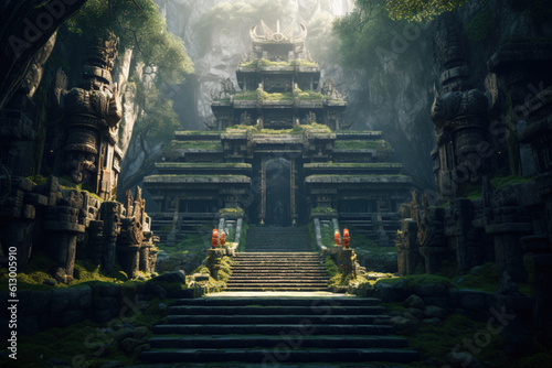 Ancient temple, architectural marvel. Generative AI