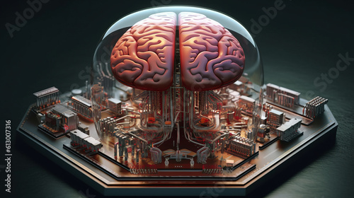 A 3D rendered human brain with detailed anatomy and structures. Generative ai photo