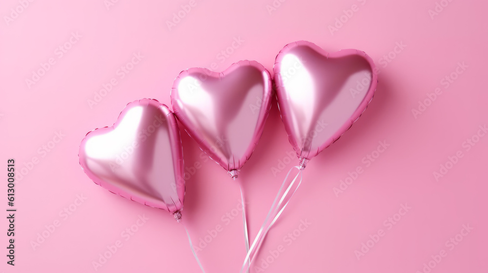 Three heart-shaped balloons on a pink background. Generative ai Three heart-shaped balloons on a pink background. Generative ai