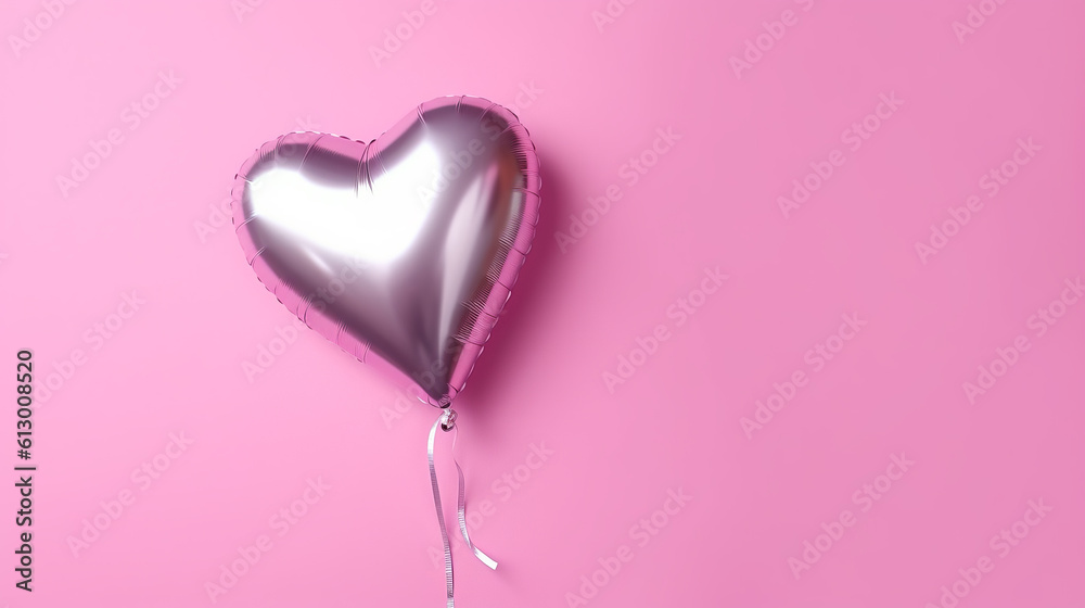 A heart-shaped balloon on a pink background. Generative ai