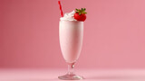 A refreshing milkshake with a juicy strawberry garnish. Generative ai