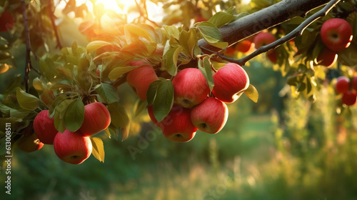 A bountiful apple tree with red apples. Generative ai