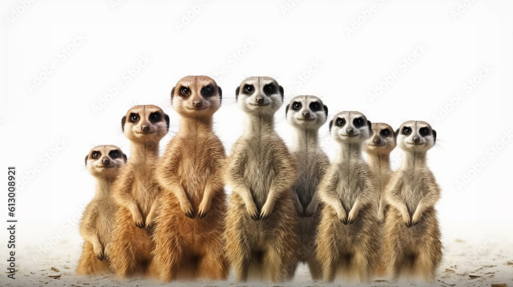 A clan of meerkats standing together in the savannah. Generative ai