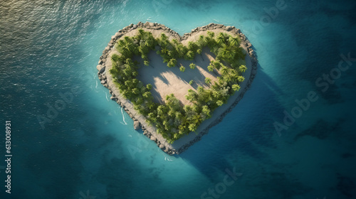 A picturesque heart-shaped island surrounded by crystal clear waters. Generative ai © cac_tus