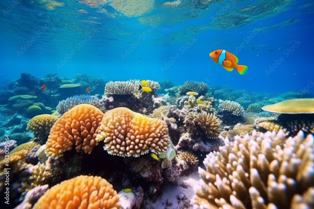 Coral reefs on the seabed. AI generated, human enhanced. Coral reefs on the seabed. AI generated, human enhanced.