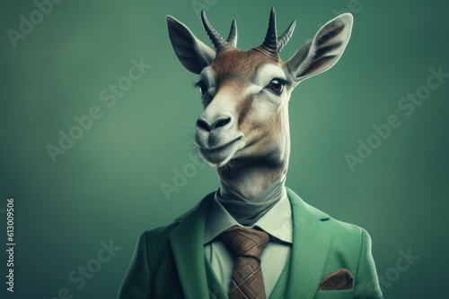 Anthropomorphic antelope dressed in a suit like a businessman. Business Concept. AI generated, human enhanced © top images