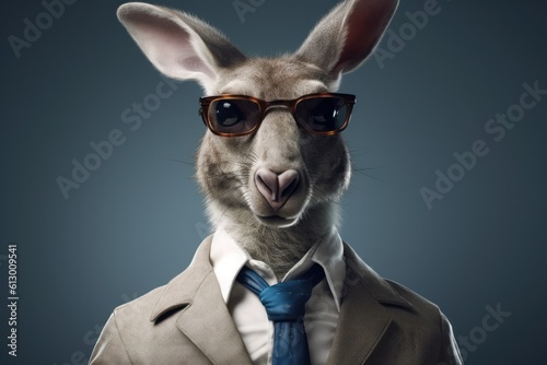Anthropomorphic kangaroo dressed in a suit like a businessman. Business Concept. AI generated, human enhanced © top images