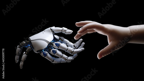 abstract, a hand of a child of a human and a childlike robotic hand © wetzkaz