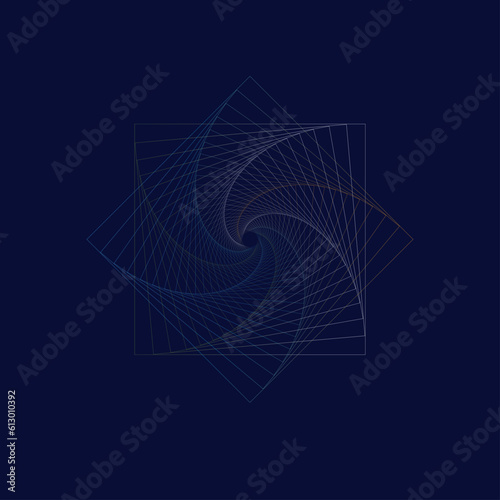 Geometric abstract line neon art. Spiral geometric shapes 