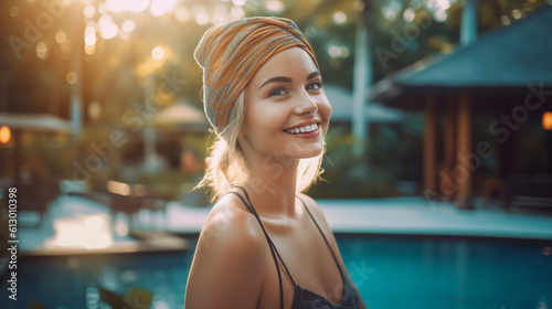 young adult female stands i...